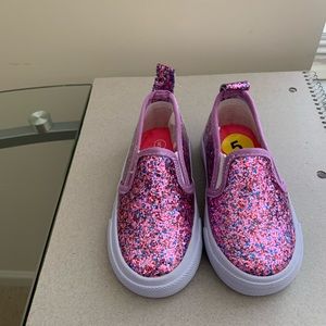 Toddler size 5 purple/glitter slip ons